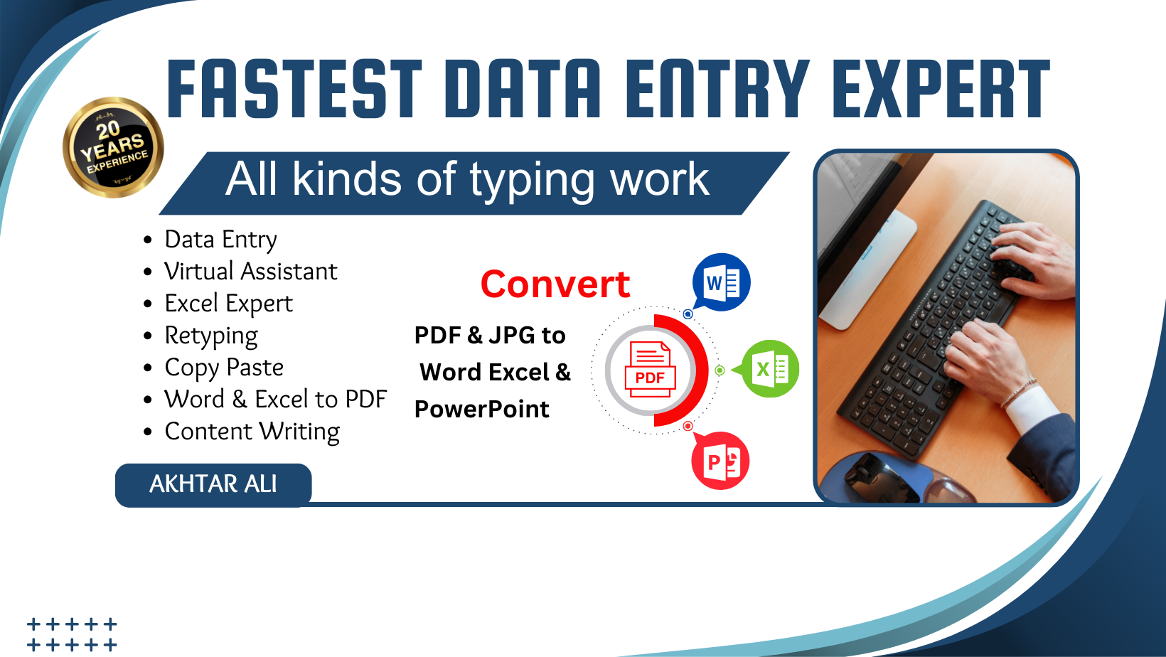 A **data entry expert** efficiently inputs, updates, and manages various types of documents—including spreadsheets, forms, and databases—with high accuracy and speed. They ensure data integrity, organization, and confidentiality while handling large volumes of information.