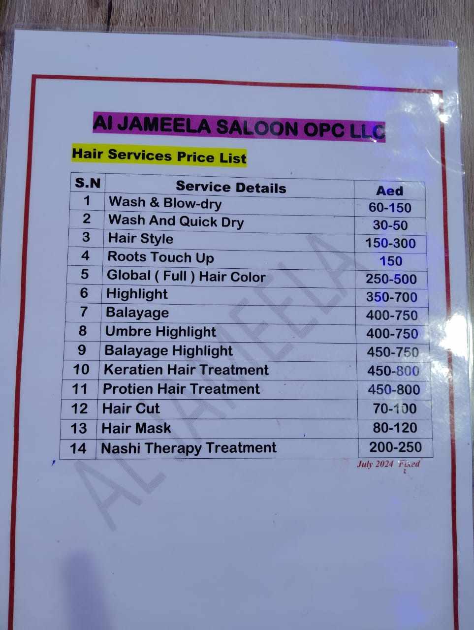 Price List 1